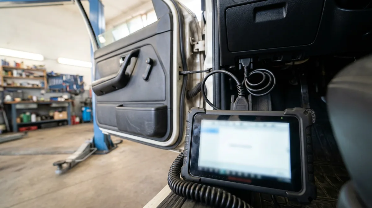 Valise de diagnostic branchée sur la prise OBD du véhicule