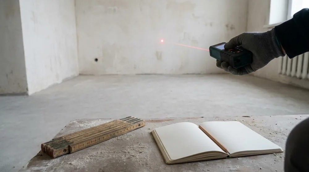 Relevés au télémètre laser pendant la visite technique