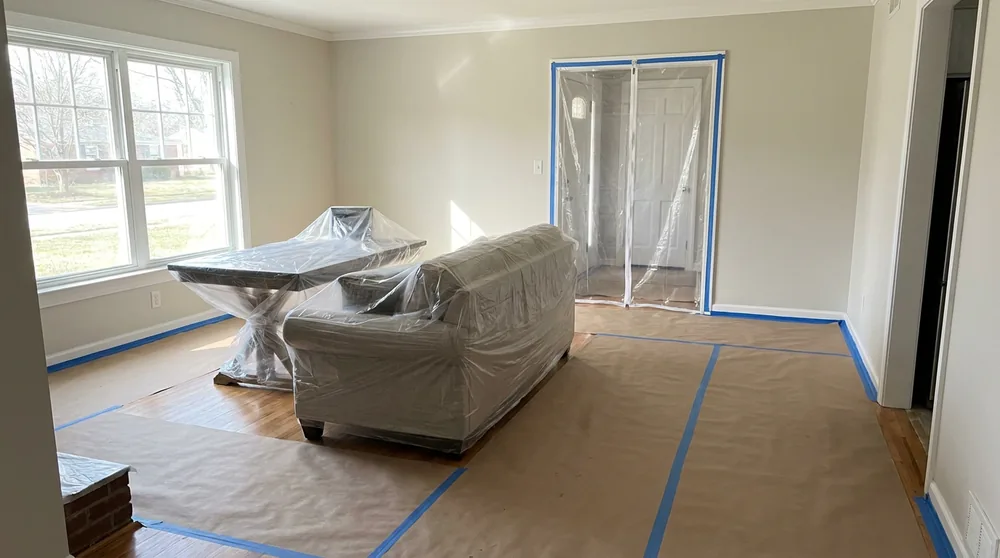 Sols et mobilier protégés avant le début du chantier