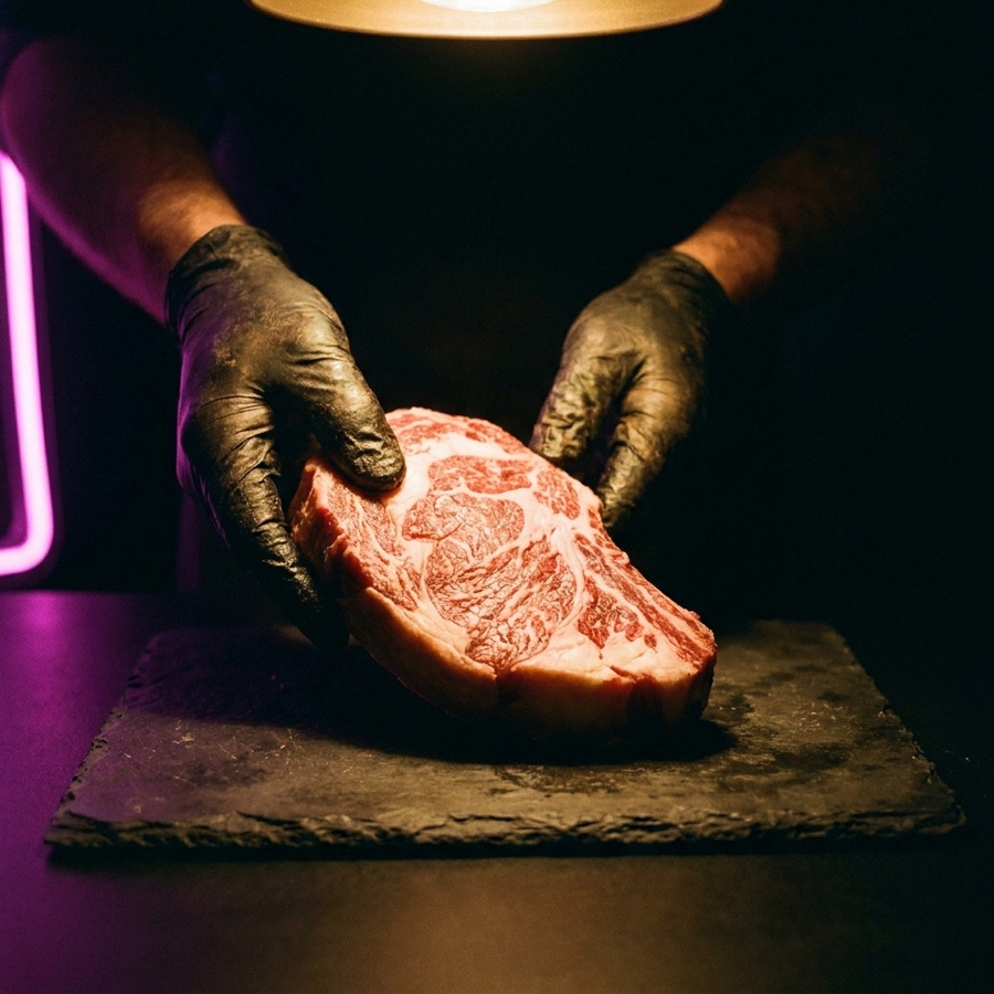 Sélection d'une pièce de bœuf persillée chez l'éleveur