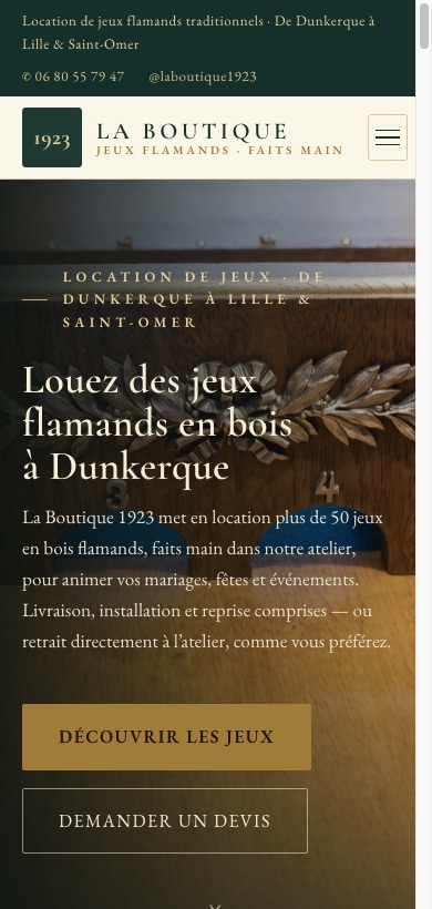 Le même site sur téléphone